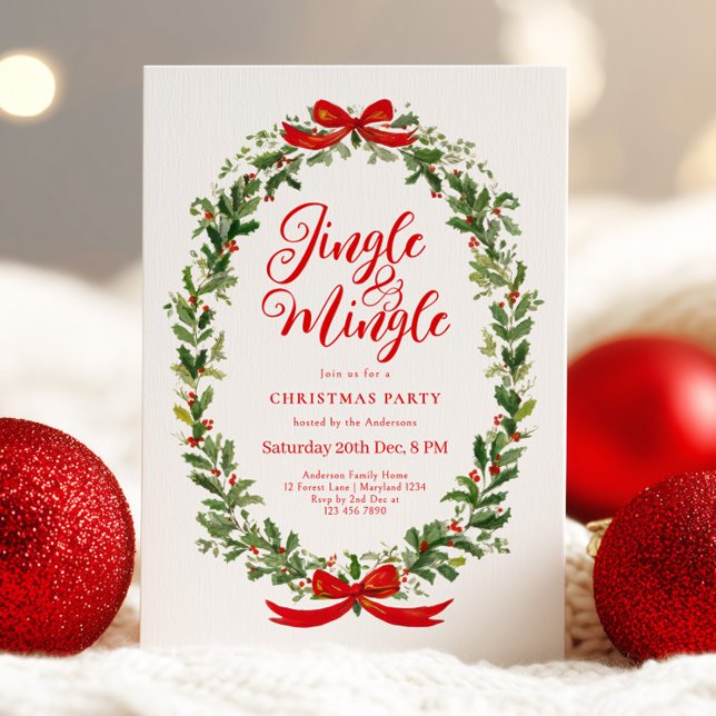 Invitación Jingle And Mingle Wreath Christmas Party (Subido por el creador)
