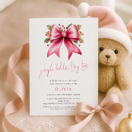 Invitación Jingle Bells Tiny Toes Pink Bow Xmas Baby Shower