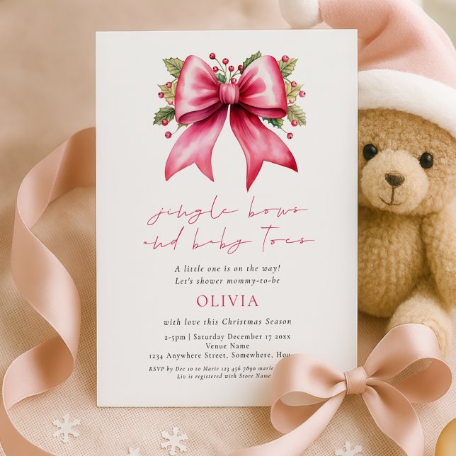 Invitación Jingle Bows Baby Toes Pink Bow Festive Baby Shower (Subido por el creador)