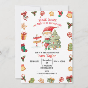 Invitación Jingle Jangle Little Elf, Navidades primer cumplea