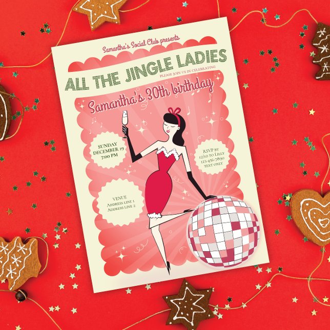 Invitación Jingle Ladies Night Out Retro Disco Ball Holiday (Jingle Ladies Night Out Retro Disco Ball Holiday Invitation Bridal Shower Birthdays Ladies Night Out)