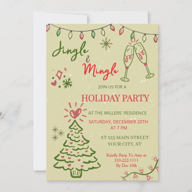 Invitación Jingle & Mingle Christmas  Holiday Party  (Anverso)