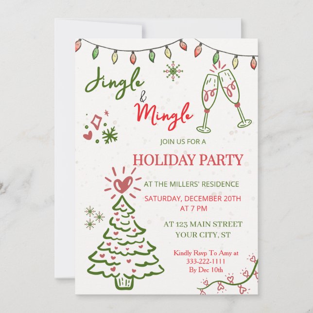 Invitación Jingle & Mingle Christmas  Holiday Party  (Anverso)