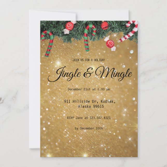Invitación Jingle Mingle Elegant Fiesta de Navidades de oro m (Anverso)