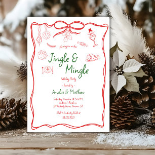 Invitación Jingle Mingle Navidad Rojo Garabatos Doodles