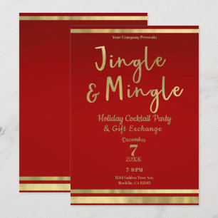 Invitación Jingle & Mingle Rojo Oro Fiesta de Navidad Corpora