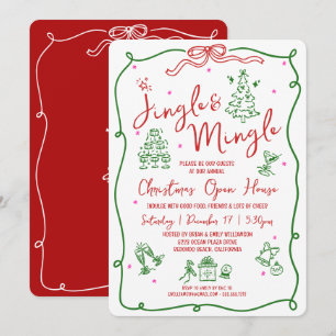 Invitación Jingle Mingle Rojo Verde Garabatos Dibujados a Man