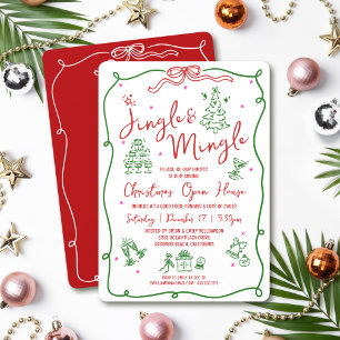 Invitación Jingle Mingle Rojo Verde Garabatos Dibujados a Man