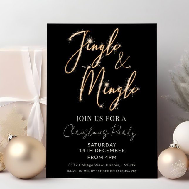 Invitación Jingle & Mingle Sparkle Script Navidad Negra  (Subido por el creador)
