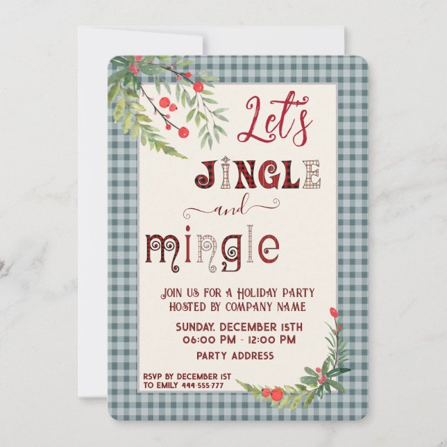 Invitación Jingle & minminlin plaid fiesta de vacaciones corp (Anverso)