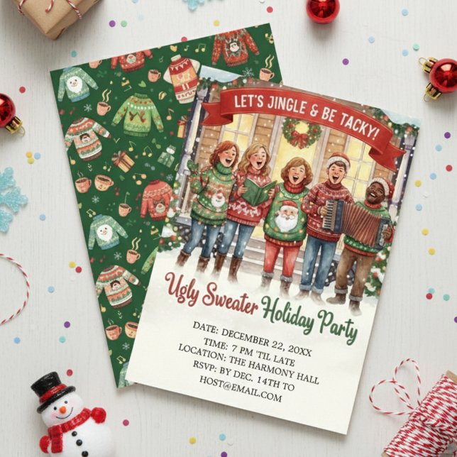 Invitación Jingle & Tacky Ugly Sweater Holiday Caroler  (Subido por el creador)