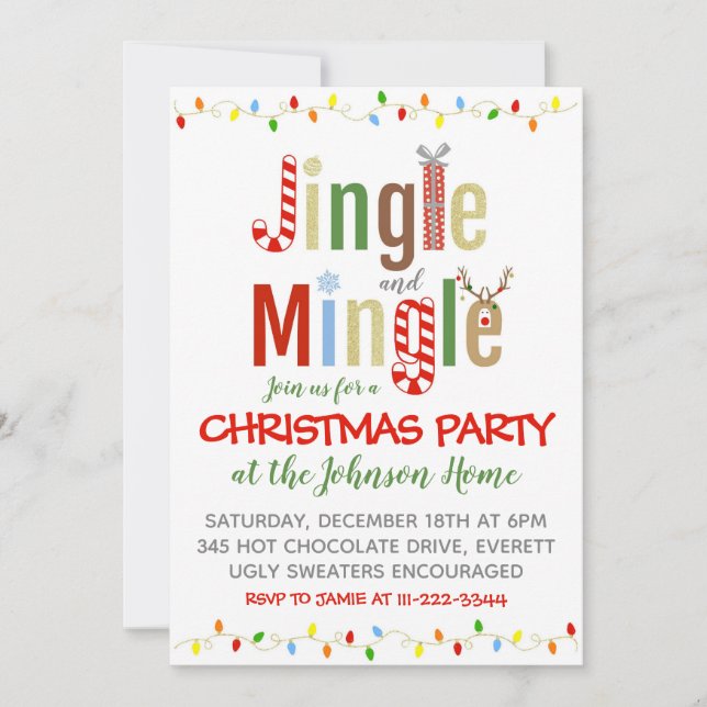 Invitación Jingle y Mingle de la fiesta de los navidades (Anverso)