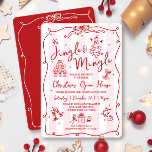Invitación Jingle y Mingle Dibujos Navideños Dibujados a Mano