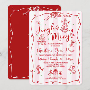 Invitación Jingle y Mingle Garabatos Dibujados a Mano Navideñ