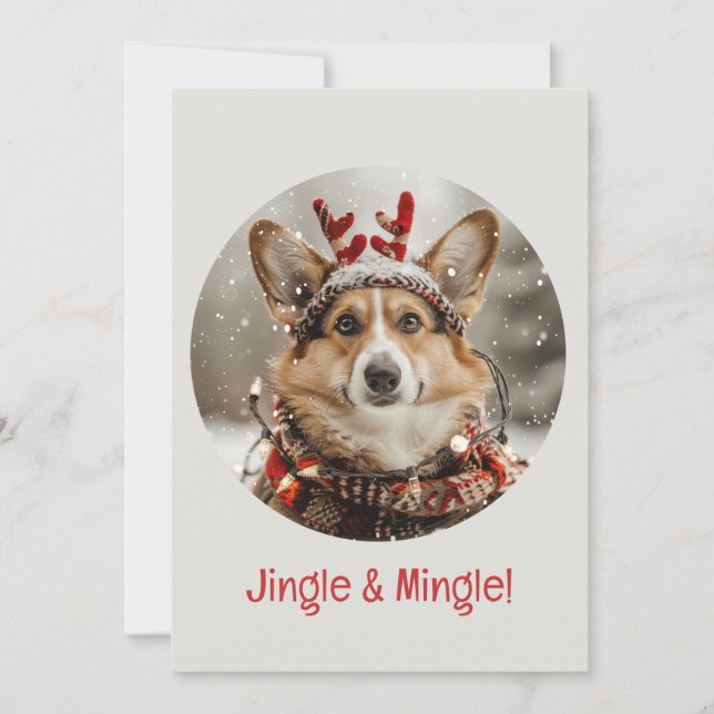 Invitación Jingle Y Mingle Navidad Welsh Corgi Perro (Anverso)