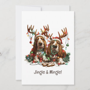 Invitación Jingle Y Mingle Navidades Basset Hound Dogs
