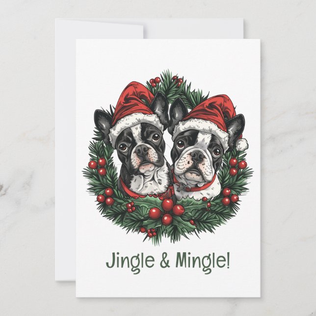 Invitación Jingle Y Mingle Navidades Boston Terrier Dogs (Anverso)