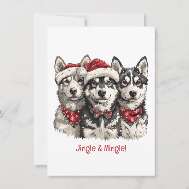 Invitación Jingle Y Mingle Navidades Husky Dogs (Anverso)