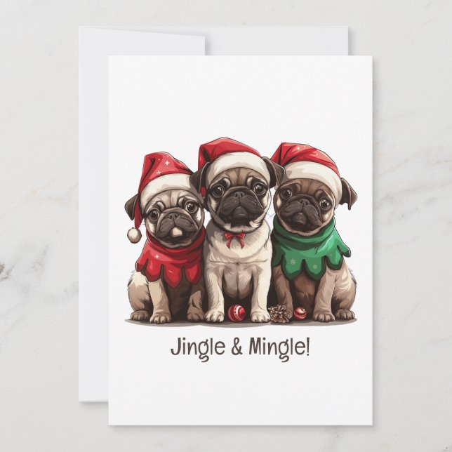 Invitación Jingle Y Mingle Navidades Pug Dogs (Anverso)