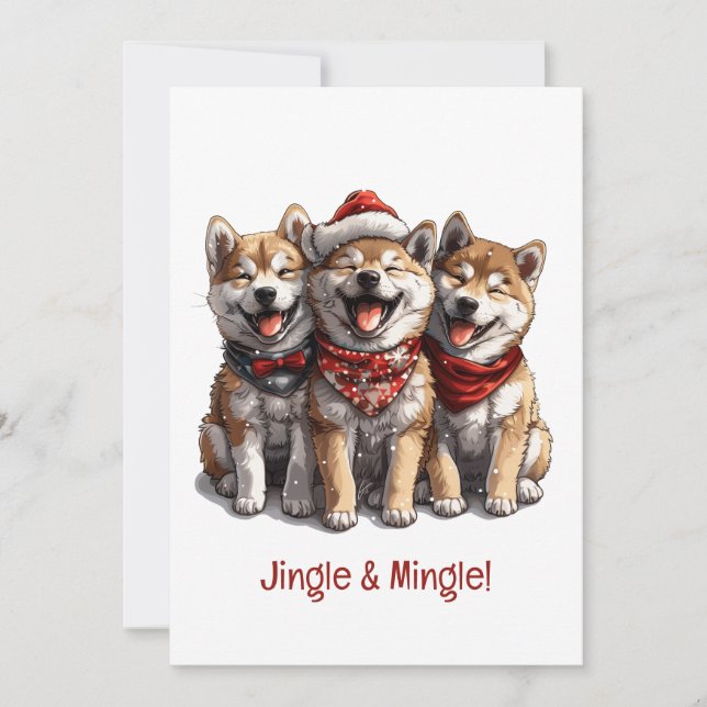 Invitación Jingle Y Mingle Navidades Shiba Inu Santa Dogs (Anverso)