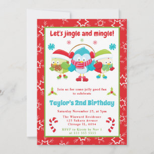Invitación Jingle y Mingle Owls Navidades Niños Cumpleaños