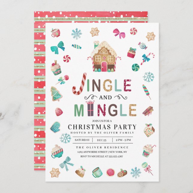 Invitación Jingle y Navidades mingle Fiesta Gingerbread (Anverso / Reverso)