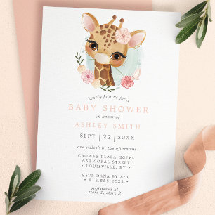 Invitación Jirafa Acuarela Rosa Cumpleaños de Niña