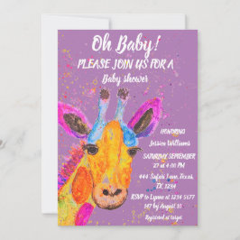 Invitación Jirafa Acuarela Safari Jungla Cumpleaños Bebé 