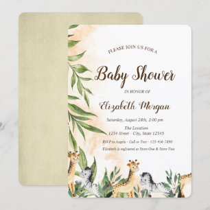 Invitación Jirafa Adorable, Cebra Deja Fiesta para el Bebe