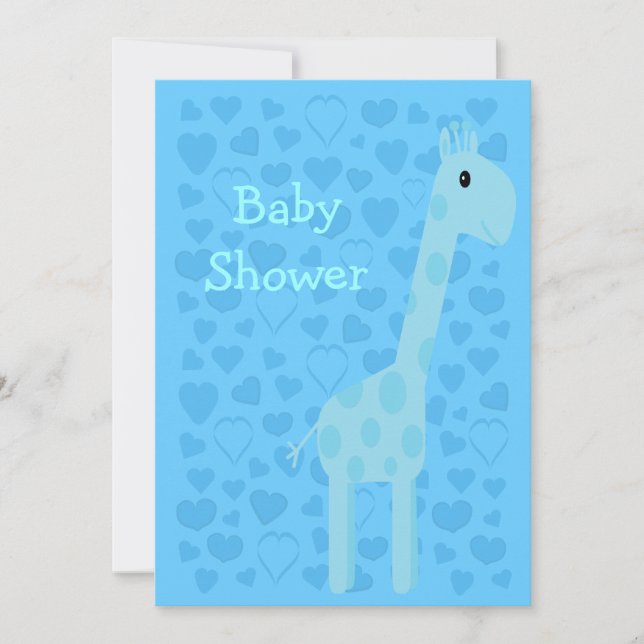 Invitación Jirafa azul bonita Baby Shower y muchacho de los (Anverso)