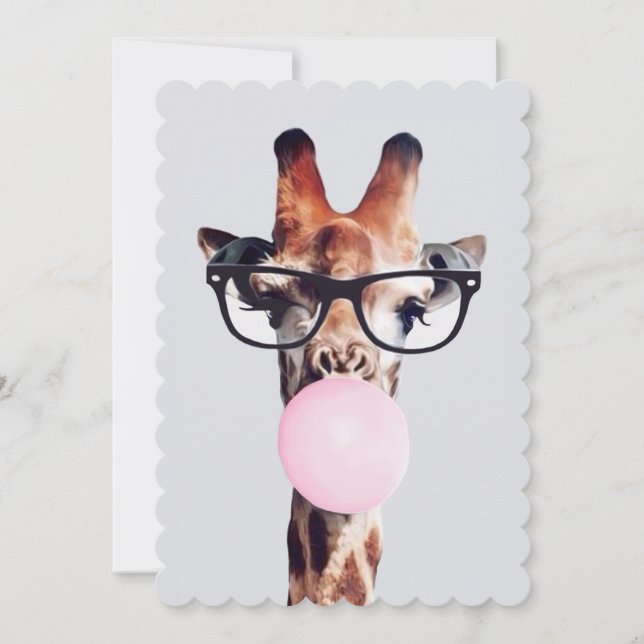 Invitación Jirafa con gafas soplando chicle rosa (Anverso)