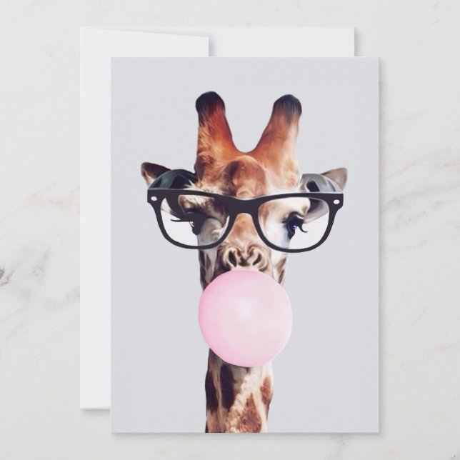 Invitación JIRAFA CON GAFAS SOplando un chicle rosa (Anverso)