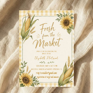 Invitación Jirafa de Gingham de Maíz de Girasol Fresco del Me