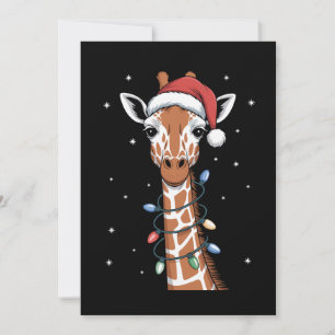Invitación Jirafa de Navidad Sombrero de Santa Luces de Navid