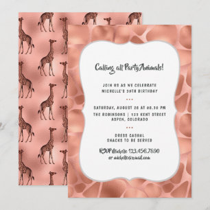 Invitación Jirafa de papel de aluminio de oro rosa Cumpleaños