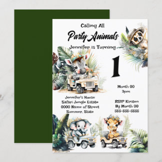 Invitación Jirafa elefante safari de la jungla animales salva