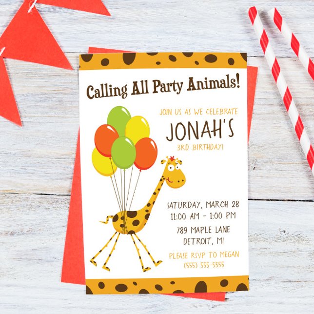 Invitación Jirafa flotante con globos fiesta de cumpleaños (Subido por el creador)
