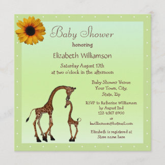 Invitación Jirafa linda Baby Shower verde neutral de la mamá