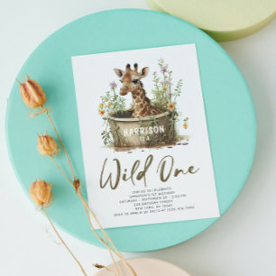 Invitación Jirafa linda salvaje cumpleaños 1 año foto animal