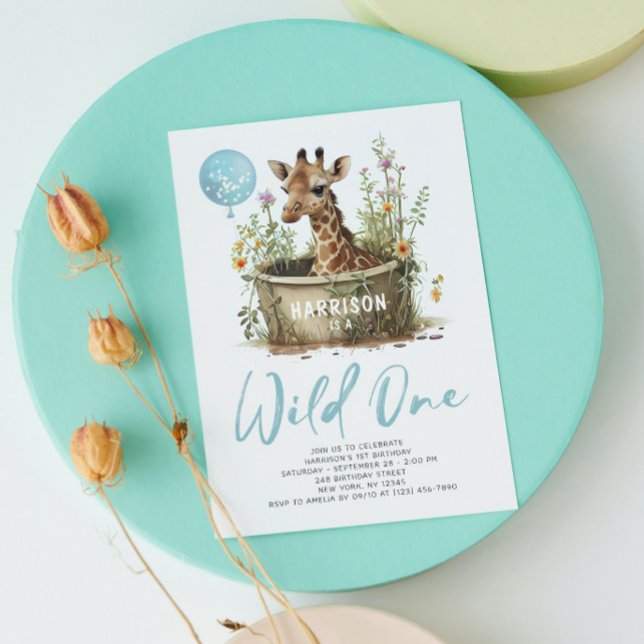 Invitación Jirafa linda salvaje cumpleaños boho animal (Subido por el creador)