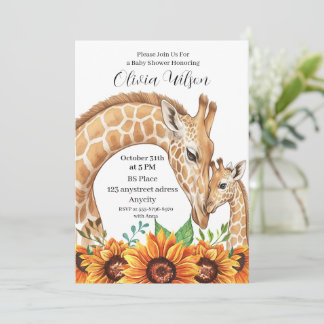 Invitación Jirafa Madre y Bebé con Girasoles