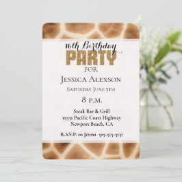 Invitación Jirafa Marrón Crema Glitter Dorado Fiesta
