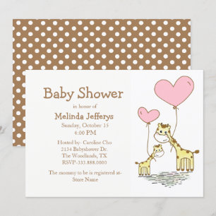 Invitación jirafas con globos invitadas a Baby Shower