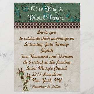 Invitación Jirafas del trullo y del cobre que casan la