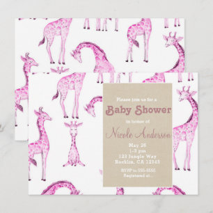 Invitación Jirafas Rosas y Safari Kraft Baby Shower Caprichos