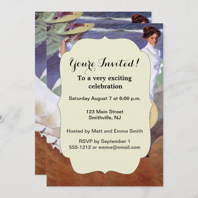 Invitación Joaquin Sorolla Women Walking Beach (Anverso / Reverso)