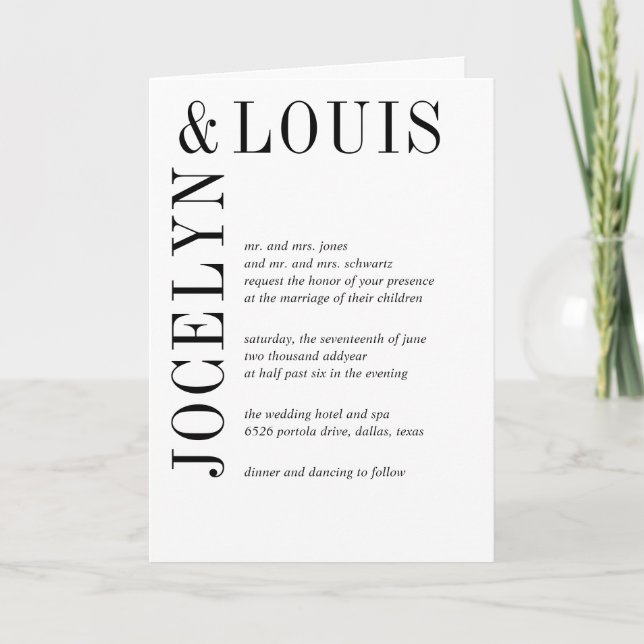 Invitación Jocelyn Black and White Modern Boda (Anverso)