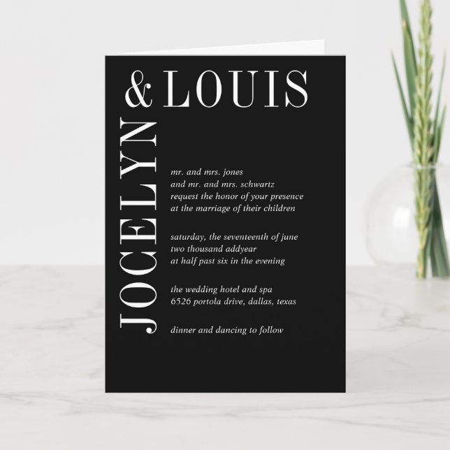 Invitación Jocelyn Black Modern Boda (Anverso)
