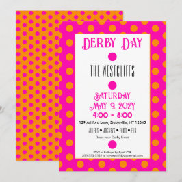 Invitación Jockey Lunares de seda rosado y anaranjado Derby