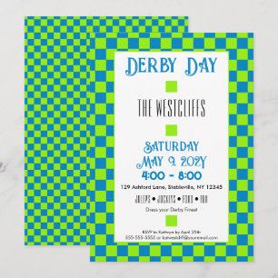 Invitación Jockey Seda Bloques Verde y Azul Derby